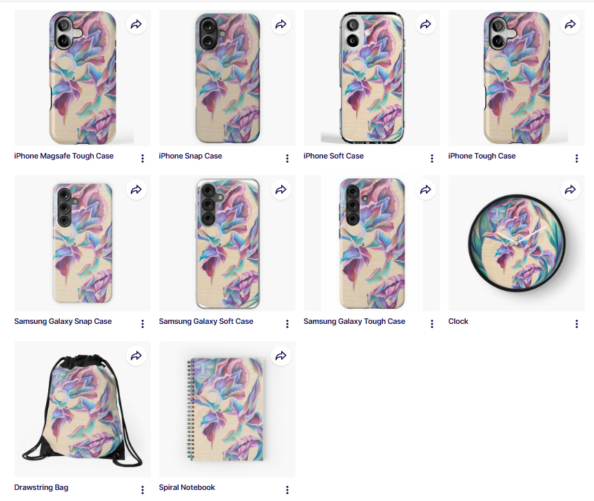 Freesia  design on clock, bags, notebooks